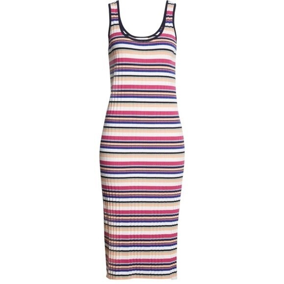NWT Club Monaco Dress Summer Stripes Rib Knit Midi Tank Dress Women’s Size Large - Picture 1 of 14